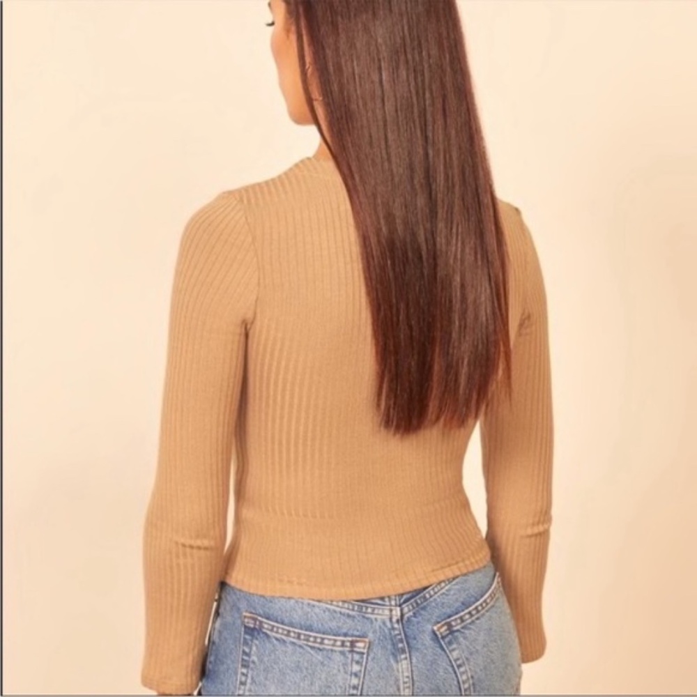 Reformation Ribbed Button-Front Top in Beige - Picture 2 of 7